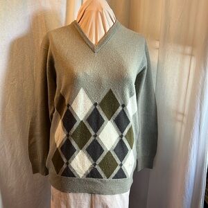 Pringles of Scotland Men's vintage argyle wool sweater in browns & gray